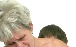 Hairy granny tastes young cock